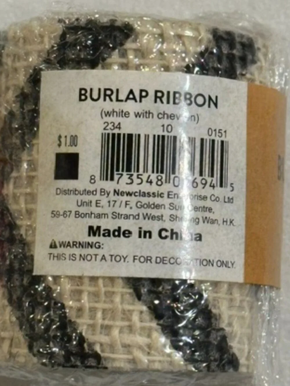 NEW TWO (2) White with Black Chevron Burlap Ribbon 3 yards